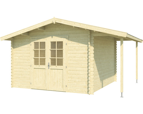 Abri de jardin en bois avec double porte et auvent