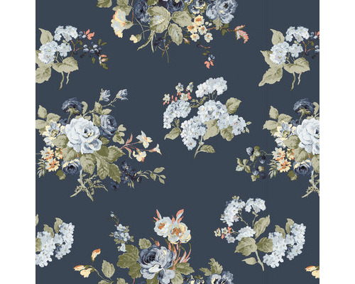 Vliestapete 114898 Laura Ashley Rosemore Blau Blumentapete mit Rosen- und Hortensienmuster