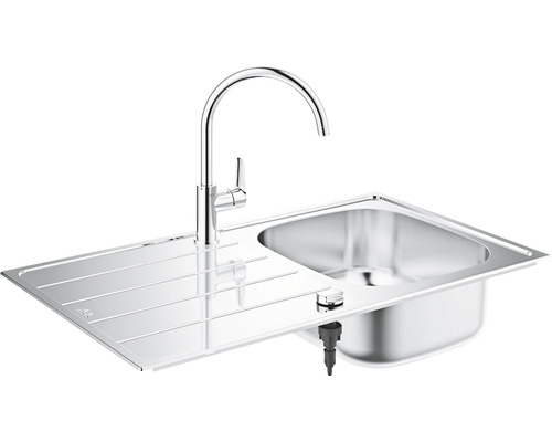 Évier en acier inoxydable avec égouttoir GROHE K200 860x500 mm 31562SD1 avec robinet de cuisine