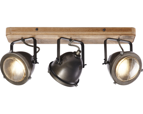 Plafonnier avec trois spots et plaque en bois