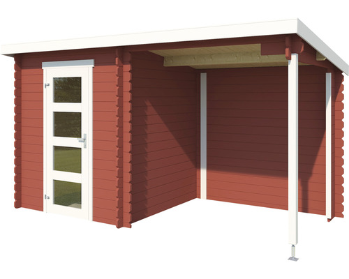 Abri de jardin en bois avec espace couvert et porte vitrée