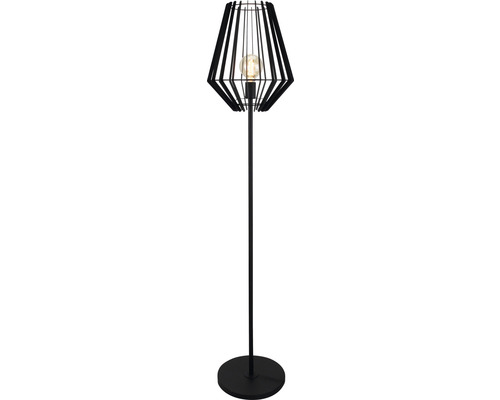 Schwarze Stehlampe mit Metallgestell und Leuchtmittel