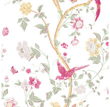 Papier peint avec motif de fleurs, d''oiseaux et de papillons