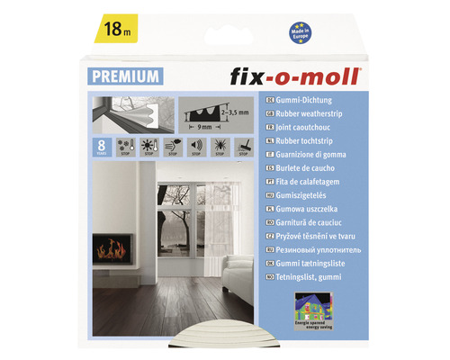 fix-o-moll Joint en caoutchouc PREMIUM profilé en E blanc 2-3,5x9mm, 18m Joint d''étanchéité en caoutchouc Fix-o-moll Premium, 18 mètres, pour sceller les fenêtres et les portes
