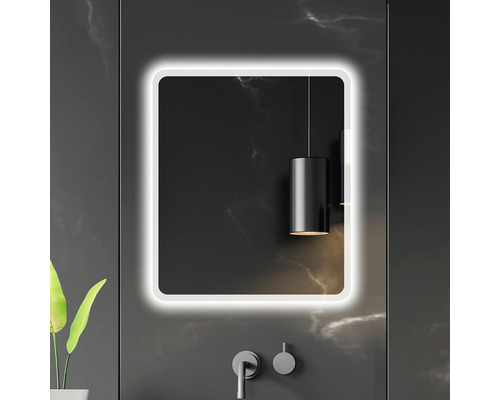 Miroir de salle de bains rectangulaire éclairé avec robinet et suspension