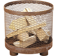Brennholzkorb aus Metall mit Holzscheiten