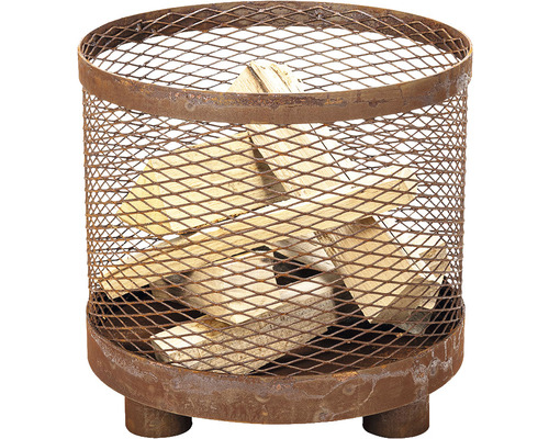 Brennholzkorb aus Metall mit Holzscheiten