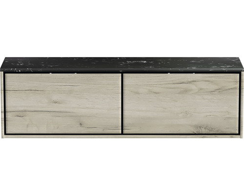 Waschtischunterschrank mit zwei Schubladen und einer Oberfläche in Marmoroptik