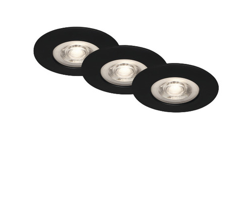 Kit de spots à encastrer LED plastique IP44 3 pces 3x5W 3x460 lm 3000 K blanc chaud Kulana noir Ø 90/68 mm 230V