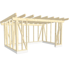 Holzrahmenstruktur eines Carports im Bau