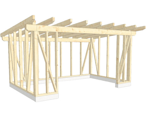 Structure en bois construction à ossature porteuse toit en appentis 350x550 cm Structure en bois d''un carport en construction