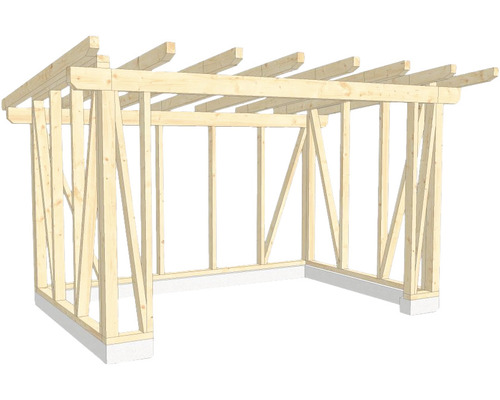 Structure en bois construction à ossature porteuse toit en appentis 300x450 cm Construction à ossature bois d''un abri de voiture
