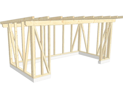Structure en bois construction à ossature porteuse toit en appentis 300x600 cm Construction en bois d''un abri sur fondations