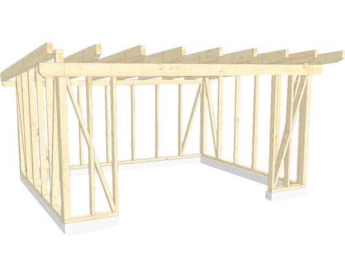 Structure en bois construction à ossature porteuse toit en appentis 450x550 cm Construction à ossature bois d''un abri de voiture