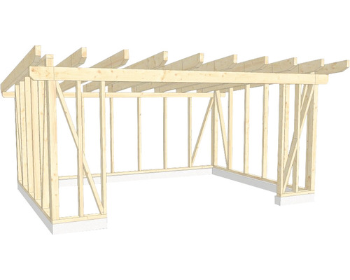 Structure en bois construction à ossature porteuse toit en appentis 450x600 cm Construction à ossature bois d''un carport