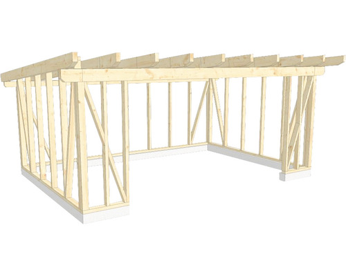 Structure en bois construction à ossature porteuse toit en appentis 450x650 cm Construction à ossature bois d''un carport