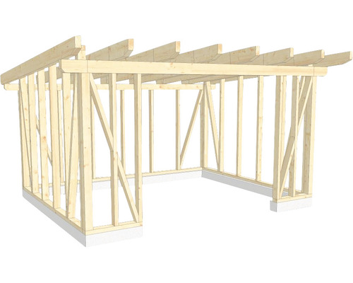 Structure en bois construction à ossature porteuse toit en appentis 400x500 cm Structure en bois d''un abri de voiture