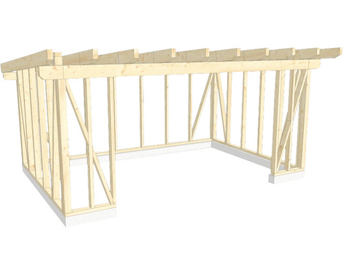 Structure en bois construction à ossature porteuse toit en appentis 400x600 cm Structure en bois d''un bâtiment inachevé