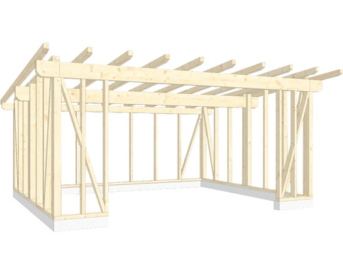 Structure en bois construction à ossature porteuse toit en appentis 500x600 cm Construction à ossature bois d''un abri de voiture