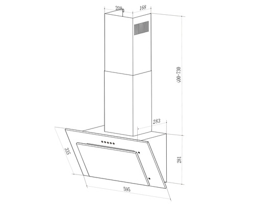 Schéma technique d''une hotte aspirante avec dimensions