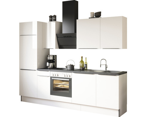 Bloc cuisine complète Optifit Arvid986 270 cm façade blanche brillante , corps blanc variante réversible démonté