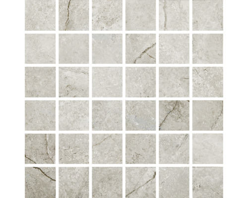 Mosaïque en grès cérame fin Wells pearl mat 30x30 cm Carreaux de mosaïque aspect marbre pour mur et sol