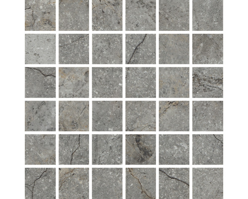 Mosaïque en grès cérame fin Wells ash mat 30x30 cm Mosaïque en pierre, aspect pierre naturelle grise