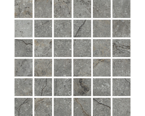 Mosaïque en grès cérame fin Wells ash poli 30x30 cm Mosaïque en grès cérame avec éléments carrés