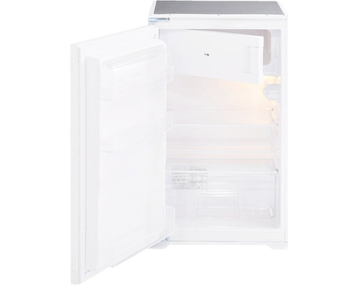 Réfrigérateur blanc avec porte ouverte.