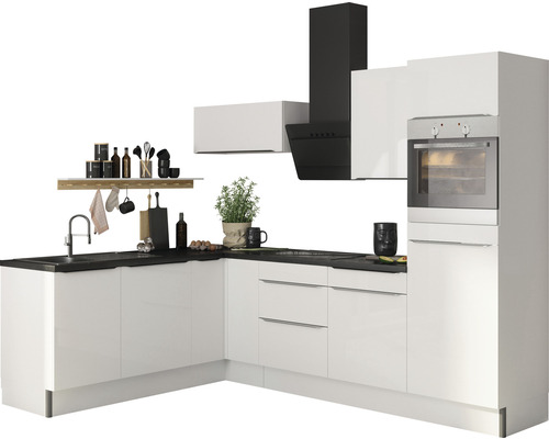 Cuisine d'angle sans appareils Optifit OPTIkoncept Arvid986 blanc largeur 200x270 cm variante droite KCAV 2720RAOE8+