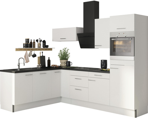 Cuisine d'angle sans appareils Optifit OPTIkoncept Bengt932 blanc largeur 200x270 cm variante droite KCBE 2720RAOE8+