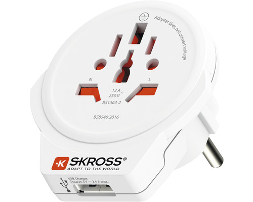 SKROSS Reiseadapter World to Europe 1 x USB 16 A 250 V