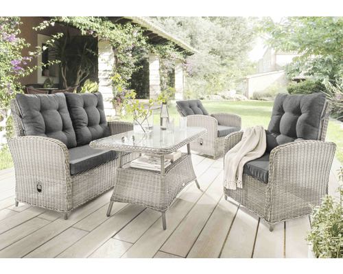 Dining/Loungeset Destiny Merano II Polyrattan 4-Sitzer 4-teilig weiß