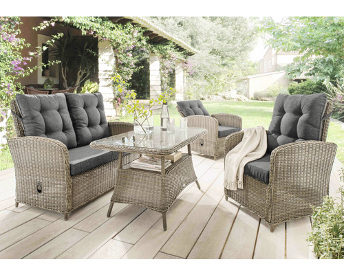 Ensemble de salon Destiny MERANO 2 fauteuils, canapé 2 places, 1 table 120x77x66cm, vintage gris