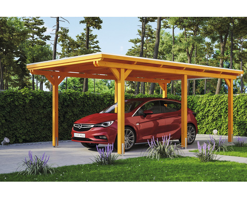 Carport individuel SKAN HOLZ Emsland avec ancre de poteau 354 x 604 cm chêne clair