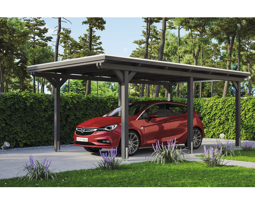 Carport individuel SKAN HOLZ Emsland avec film EPDM, ancre de poteau 354 x 604 cm ardoise