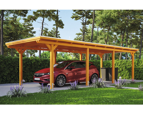 Carport individuel SKAN HOLZ Emsland avec ancre de poteau 354 x 846 cm chêne clair