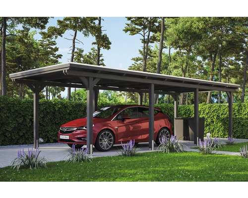 Carport individuel SKAN HOLZ Emsland avec ancre de poteau 354 x 846 cm ardoise