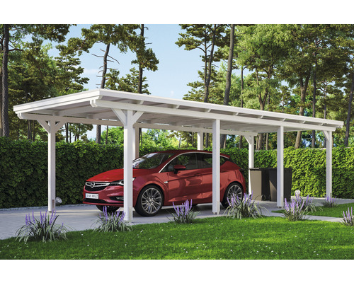 Carport individuel SKAN HOLZ Emsland avec film EPDM, ancre de poteau 354 x 846 cm blanc