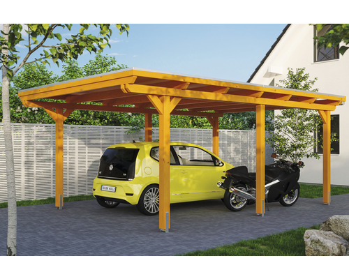 Carport individuel SKAN HOLZ Emsland avec ancre de poteau 404 x 604 cm chêne clair