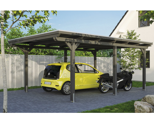 Carport individuel SKAN HOLZ Emsland avec film EPDM, ancre de poteau 404 x 604 cm ardoise