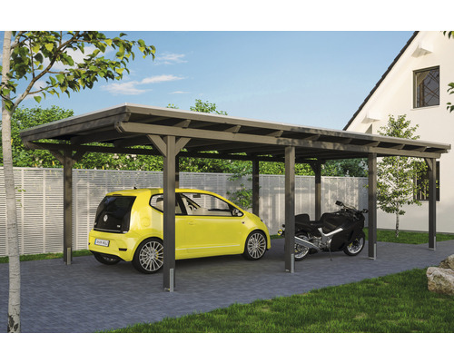 Carport individuel SKAN HOLZ Emsland avec film EPDM, ancre de poteau 404 x 846 cm ardoise