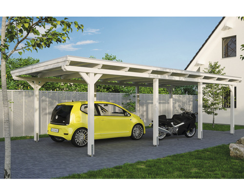 Carport individuel SKAN HOLZ Emsland avec film EPDM, ancre de poteau 404 x 846 cm blanc