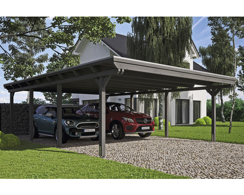 Carport double SKAN HOLZ Emsland avec ancre de poteau 613 x 846 cm ardoise