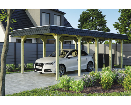 Carport individuel SKAN HOLZ Spreewald avec film EPDM, ancre de poteau 345 x 741 cm imprégné