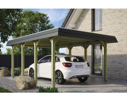 Carport individuel SKAN HOLZ Spreewald avec film EPDM, ancre de poteau 396 x 589 cm imprégné