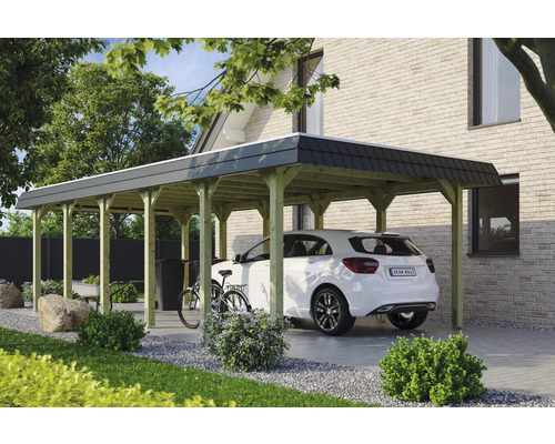 Carport individuel SKAN HOLZ Spreewald avec film EPDM, ancre de poteau 396 x 893 cm imprégné