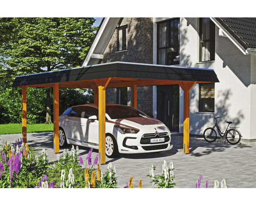 Carport individuel SKAN HOLZ Wendland avec ancre de poteau 362 x 628 cm chêne clair