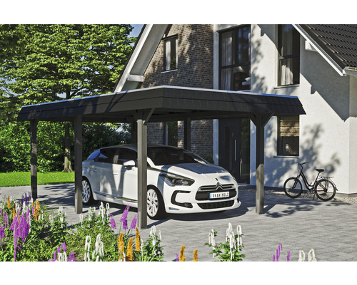 Carport individuel SKAN HOLZ Wendland avec film EPDM, ancre de poteau 362 x 628 cm ardoise