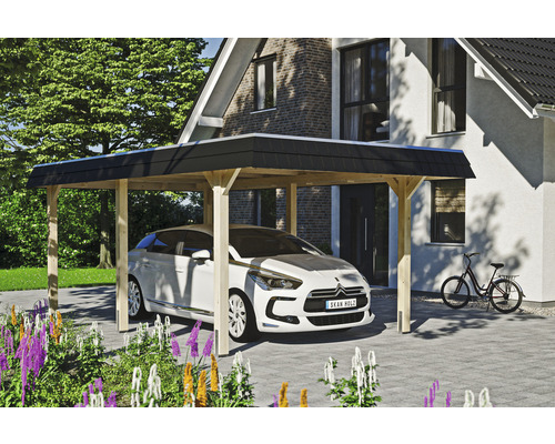 Carport individuel SKAN HOLZ Wendland avec film EPDM, ancre de poteau 362 x 628 cm naturel